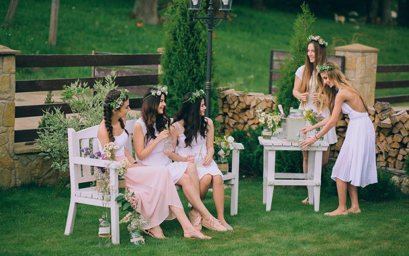 Girlfriends and bride celebrate hen party before the wedding